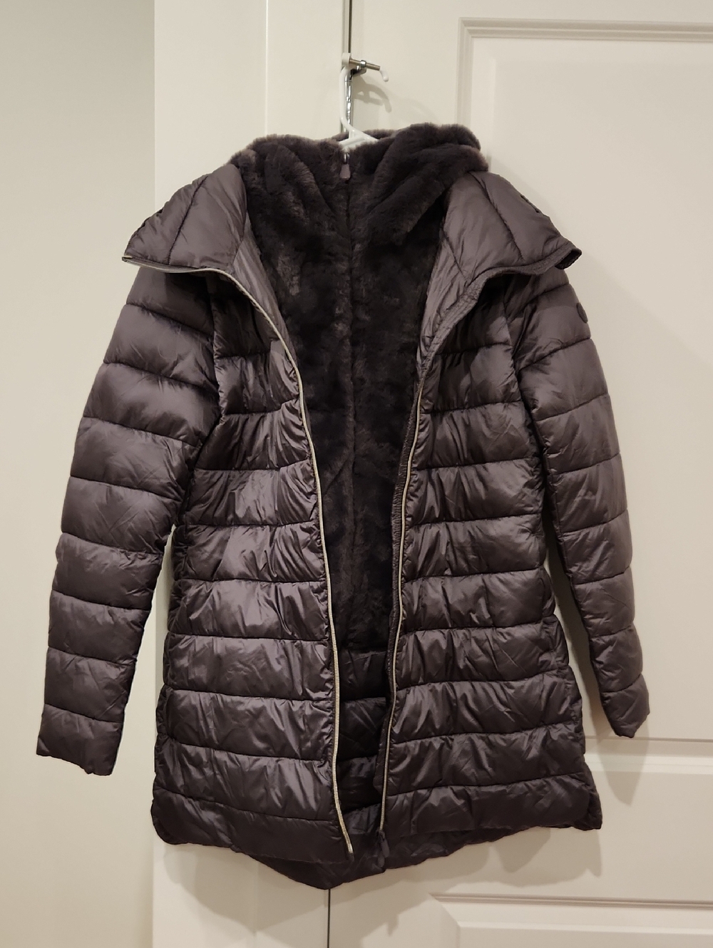 NWOT Save the Duck Quilted Hooded  long Coat in Dark Brown